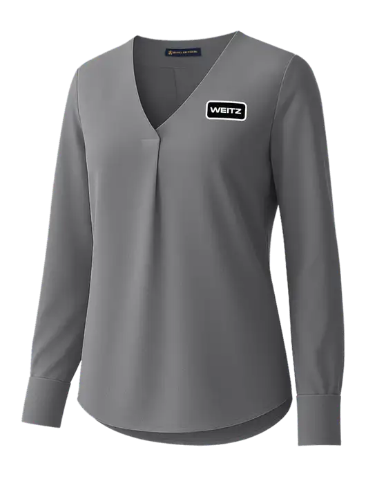 Brooks Brothers Womens Medium Grey Open-Neck Satin Blouse  w/Weitz Logo