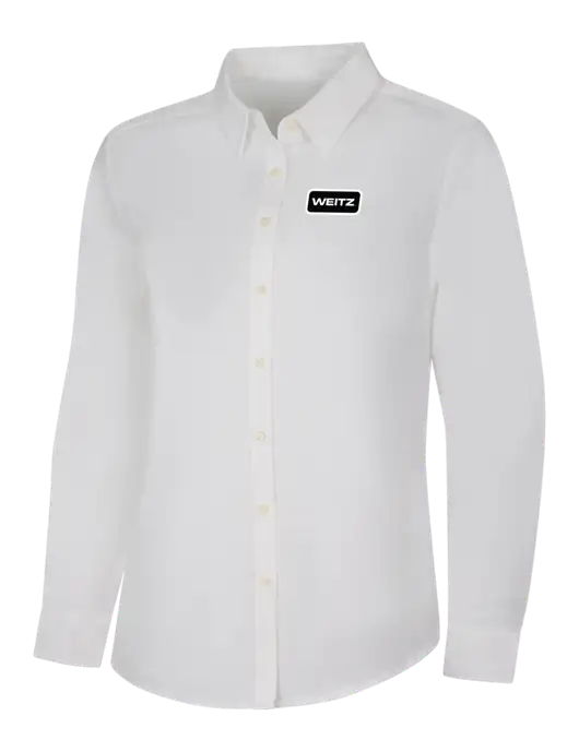 Womens White Long Sleeve Superpro React Twill Shirt w/Weitz Logo