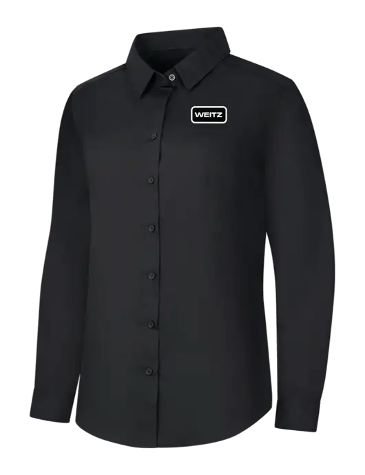 Womens Black Long Sleeve Carefree Poplin Shirt w/Weitz Logo