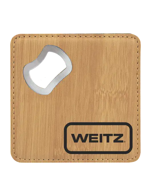 Bamboo Leatherette Coaster with Bottle Opener w/Weitz Logo