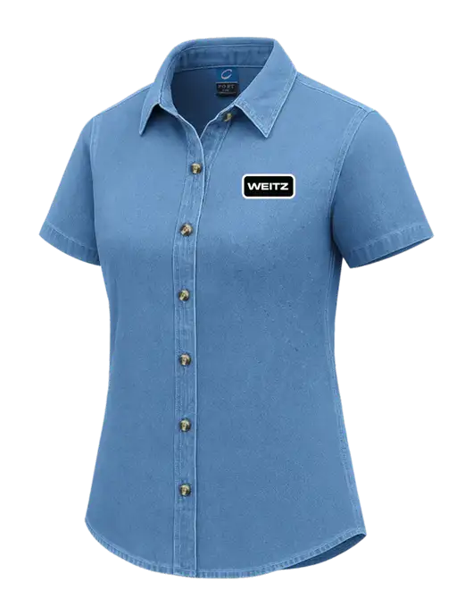 Womens Short Sleeve Light Blue Denim Shirt w/Weitz Logo