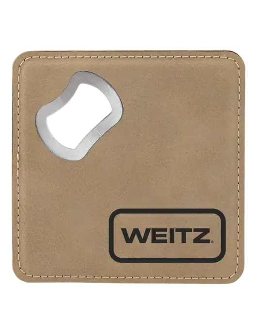 Tan Leatherette Bottle Opener Coaster w/Weitz Logo