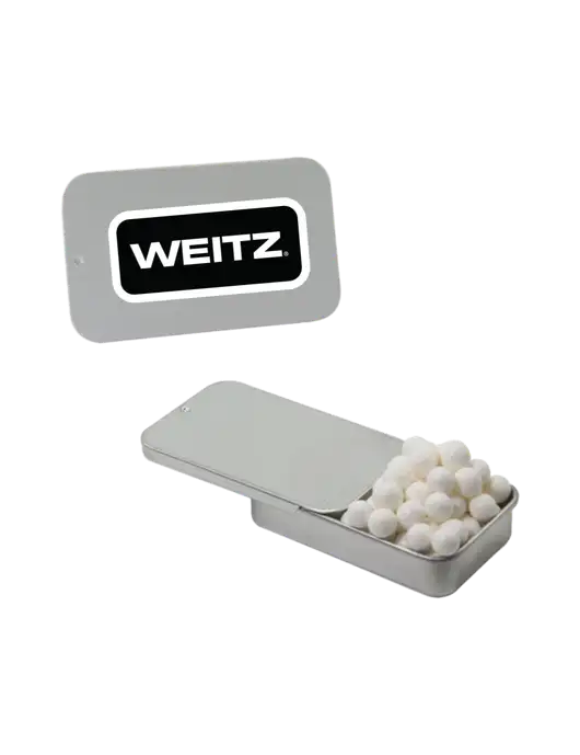 Signature Peppermints In Silver Slider Tin w/Weitz Logo