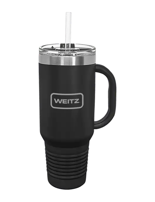 Polar Camel 40 oz. Powder Coated Vacuum Insulated Black Travel Mug with Straw w/Weitz Logo