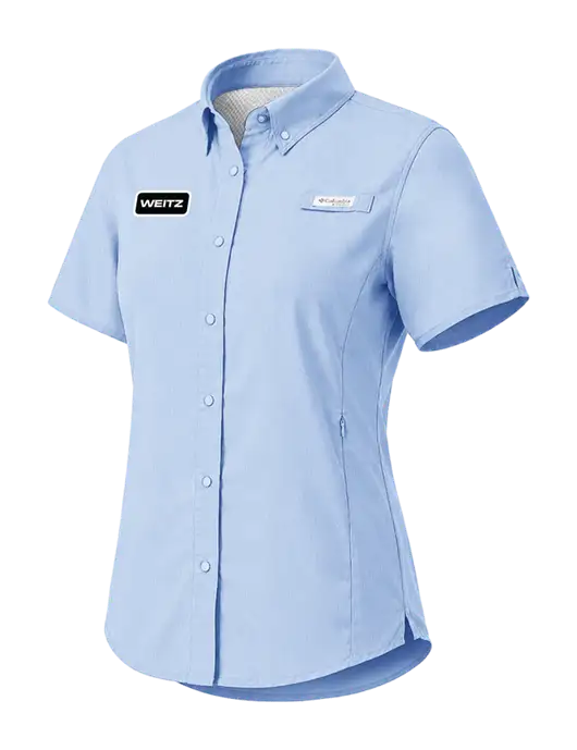 Columbia Light Blue Womens PFG Tamiami II Short Sleeve Shirt w/Weitz Logo