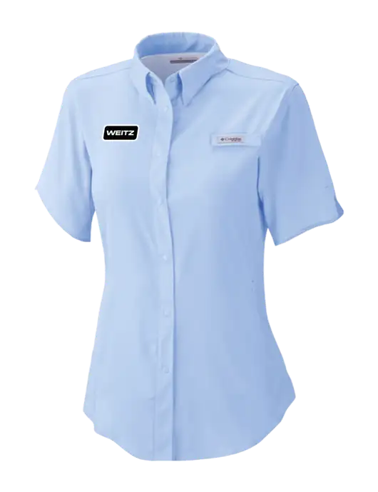 Columbia Light Blue Womens PFG Tamiami II Short Sleeve Shirt w/Weitz Logo