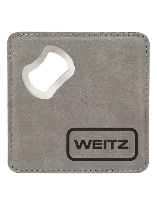 Grey Leatherette Coaster with Bottle Opener w/Weitz Logo