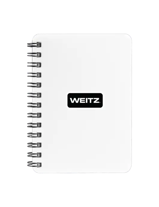 Sturdy White Hardcover Notebook, 5.25 x 7 w/Weitz Logo