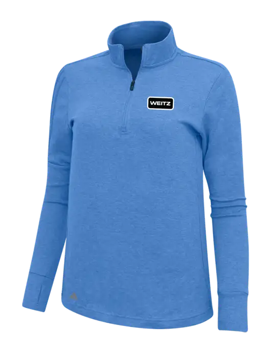 Adidas Light Blue Heather Womens 3 Stripes Quarter Zip Sweater w/Weitz Logo