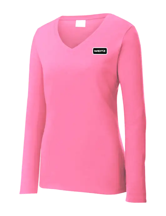 Womens  V-Neck Ring Spun Pink 4.5 oz Long Sleeve T-Shirt w/Weitz Logo