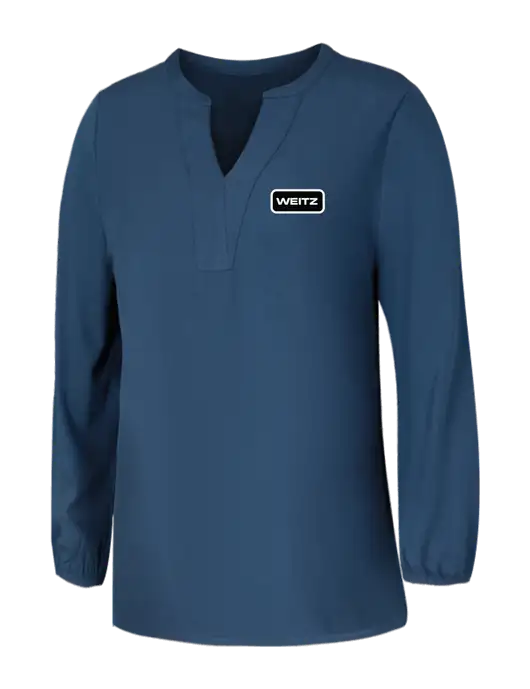 Mercer+Mettle Womens Light Navy Blue Grey Stretch Crepe 3/4 Sleeve Blouse w/Weitz Logo