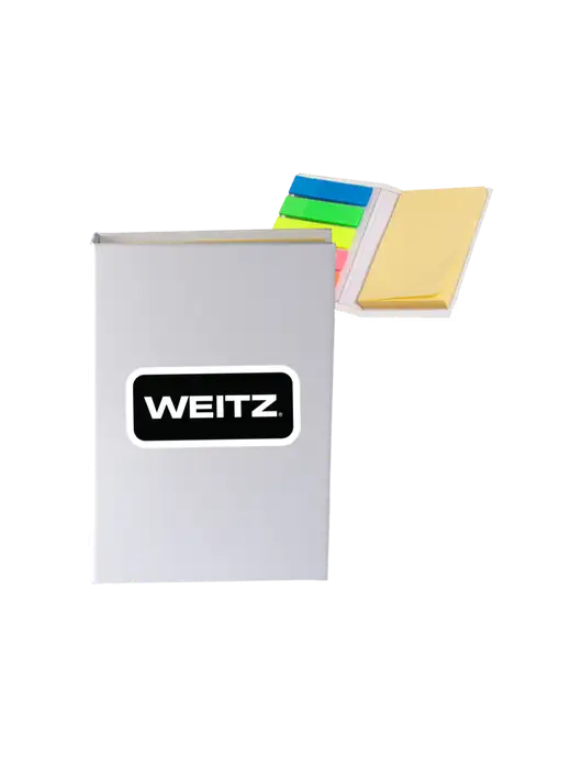 White Micro Sticky Note Pad, 2 x 3.25 w/Weitz Logo