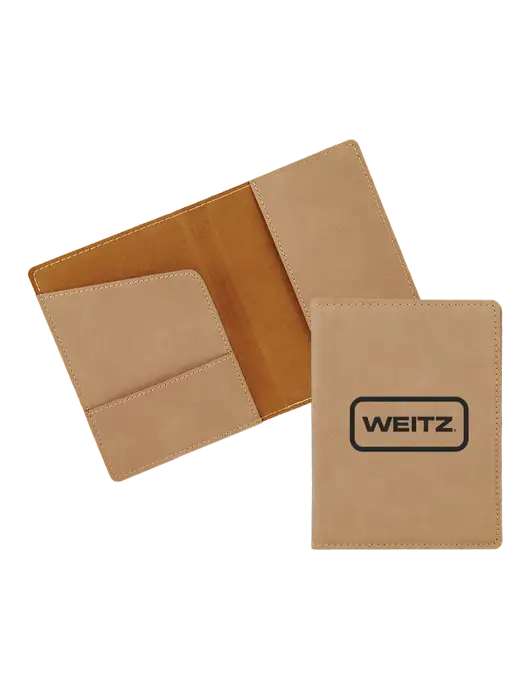 Tan Leatherette Passport Holder w/Weitz Logo