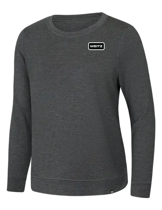 TravisMathew Womens Dark Grey Heather Lightweight Long Weekend Crew w/Weitz Logo
