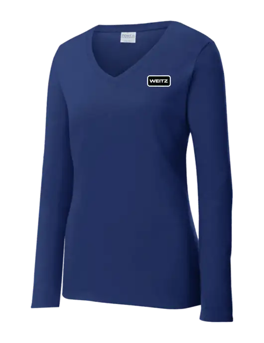 Womens  V-Neck Ring Spun Navy 4.5 oz Long Sleeve T-Shirt w/Weitz Logo