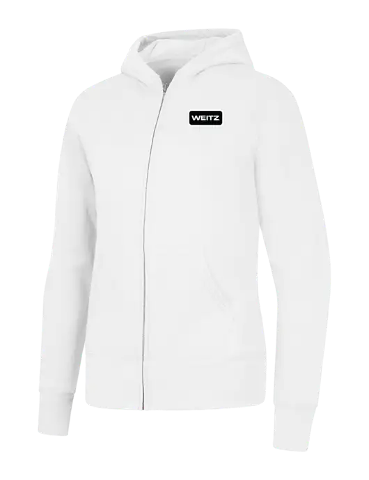 White Womens Core Fleece Full-Zip Hooded Sweatshirt w/Weitz Logo