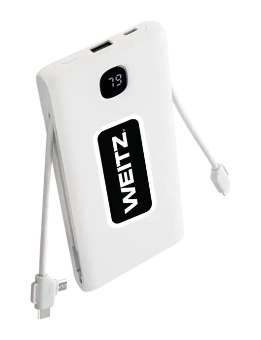 TurboBoost 10,000 mAh Power Bank w/Built-in Cables & Plug w/Weitz Logo
