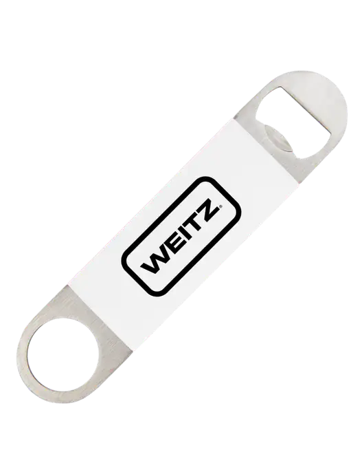 White Bottle Opener with Silicone Grip w/Weitz Logo