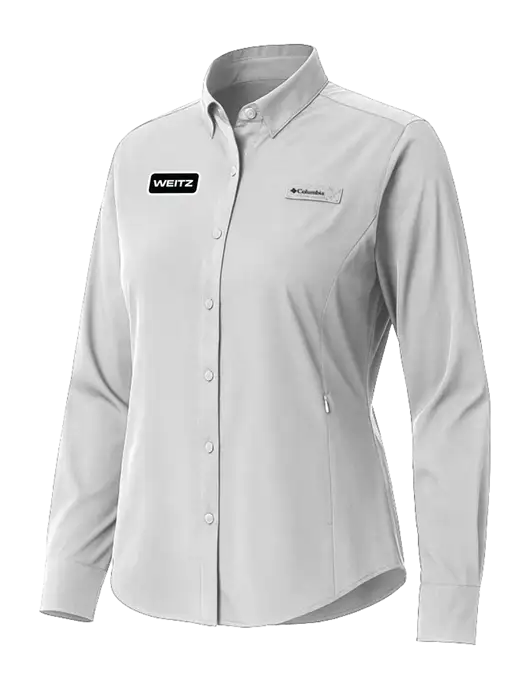 Columbia Grey Womens PFG Tamiami II Long Sleeve Shirt w/Weitz Logo