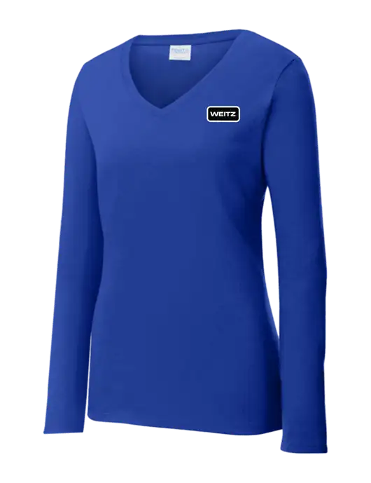 Womens  V-Neck Ring Spun Royal 4.5 oz Long Sleeve T-Shirt w/Weitz Logo