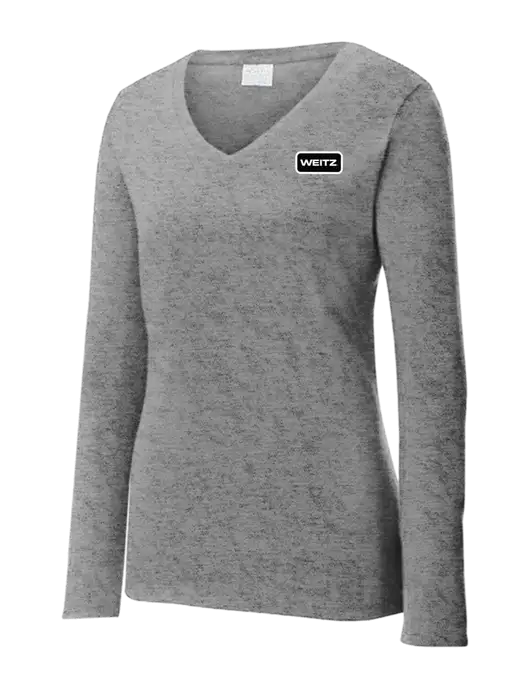 Womens  V-Neck Ring Spun Grey Heather 4.5 oz Long Sleeve T-Shirt w/Weitz Logo