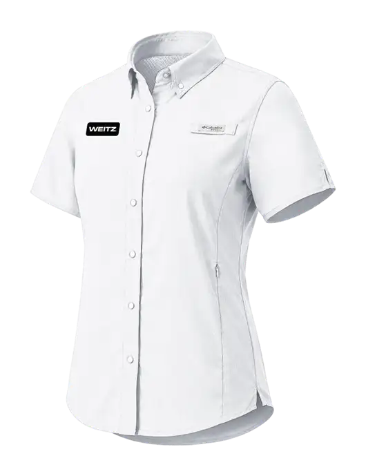 Columbia White Womens PFG Tamiami II Short Sleeve Shirt w/Weitz Logo