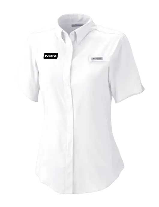 Columbia White Womens PFG Tamiami II Short Sleeve Shirt w/Weitz Logo