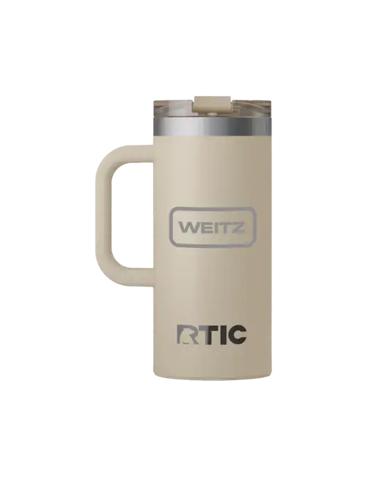 RTIC Road Trip 16 oz Tan Travel Mug w/Weitz Logo