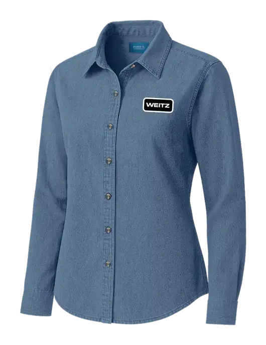 Womens Long Sleeve Light Blue Denim Shirt
 w/Weitz Logo