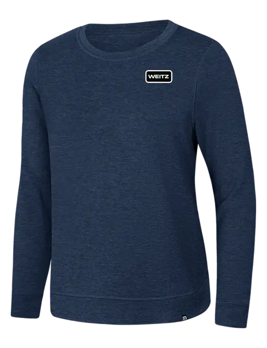 TravisMathew Womens Dark Slate Blue Heather Lightweight Long Weekend Crew w/Weitz Logo