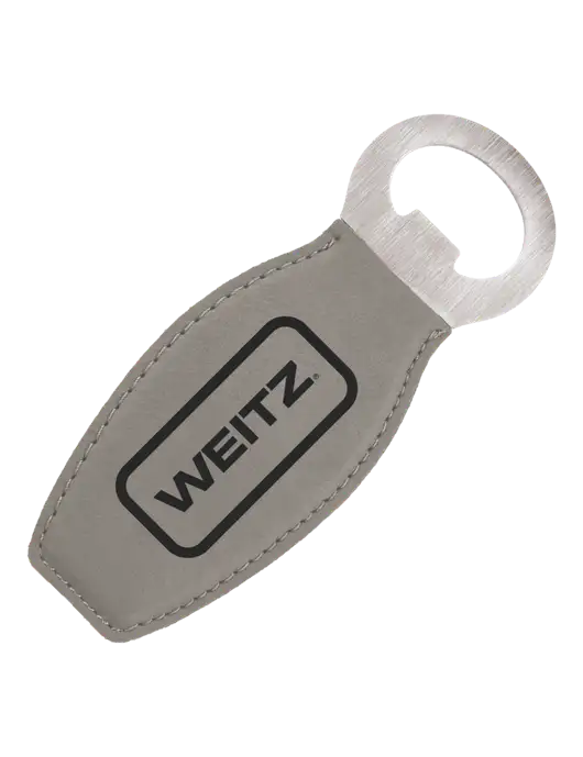 Grey Leatherette Bottle Opener with Magnet w/Weitz Logo
