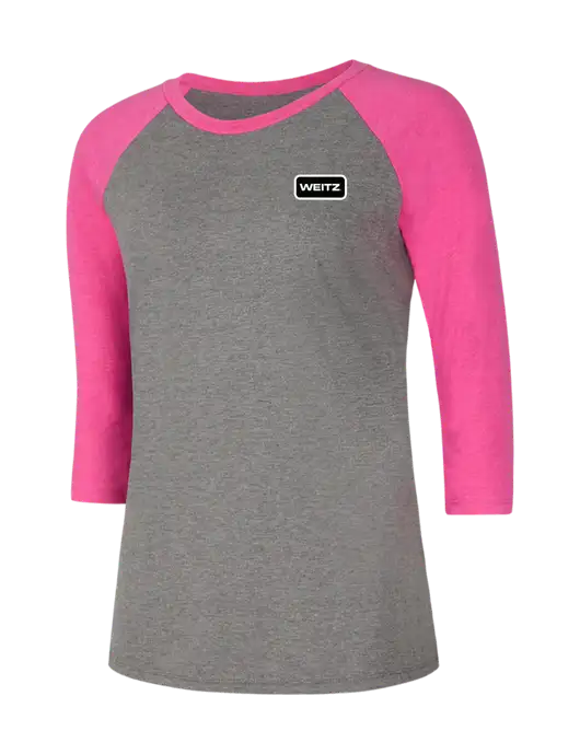 Womens Simply Soft 3/4 Sleeve Fuchsia Frost/Grey Frost Ring Spun Cotton T-Shirt w/Weitz Logo
