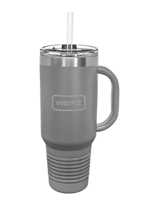 Polar Camel 40 oz. Powder Coated Vacuum Insulated Grey Travel Mug with Straw w/Weitz Logo