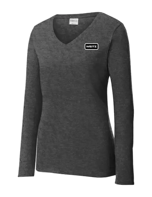 Womens  V-Neck Ring Spun Dark Heather Grey 4.5 oz Long Sleeve T-Shirt w/Weitz Logo