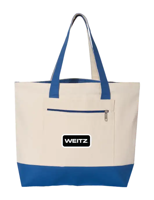 Natural/Royal Zippered Tote  w/Weitz Logo