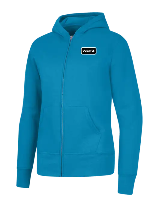Neon Blue Womens Core Fleece Full-Zip Hooded Sweatshirt w/Weitz Logo