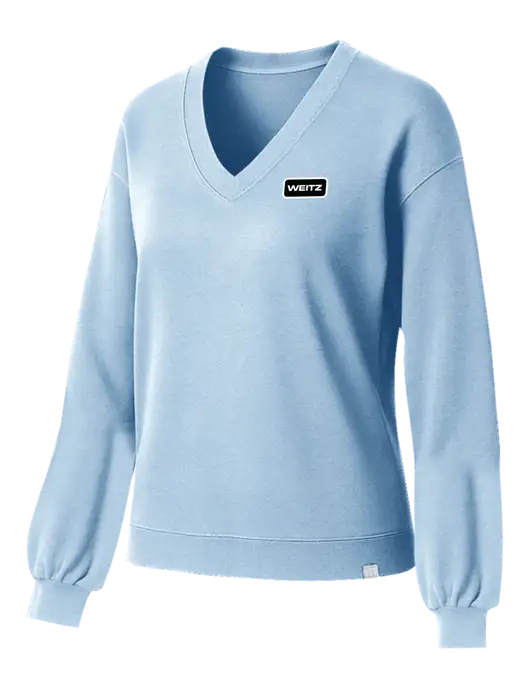 TravisMathew Womens Long Weekend Light Blue Heather V-Neck
 w/Weitz Logo