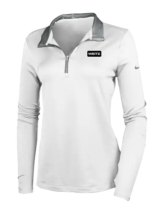 NIKE White/Dark Grey Womens Dry-Fit Stretch 1/2 Zip Cover-Up w/Weitz Logo