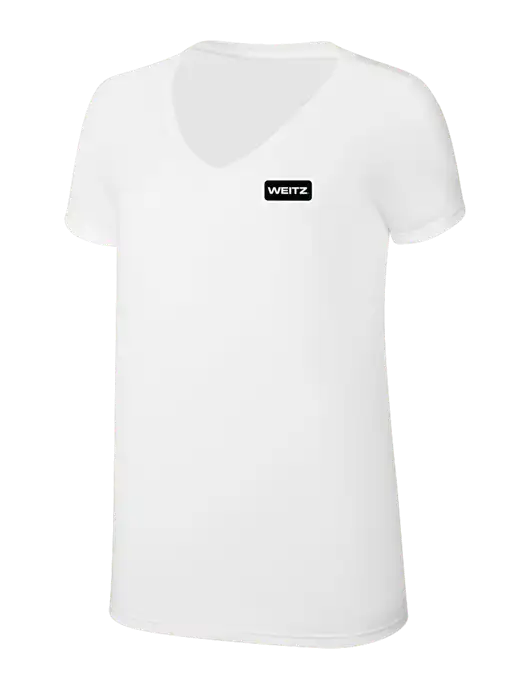 Womens Simply Soft V-Neck White 4.5oz  Poly/Combed Ring Spun Cotton T-Shirt w/Weitz Logo