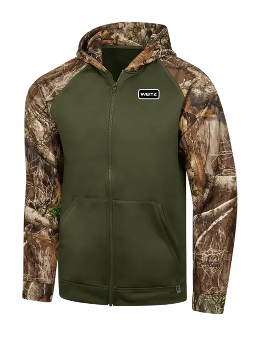 Russell Outdoors Dark Olive/Realtree Edge Camo Colorbock Performance Full Zip Hoodie w/Weitz Logo