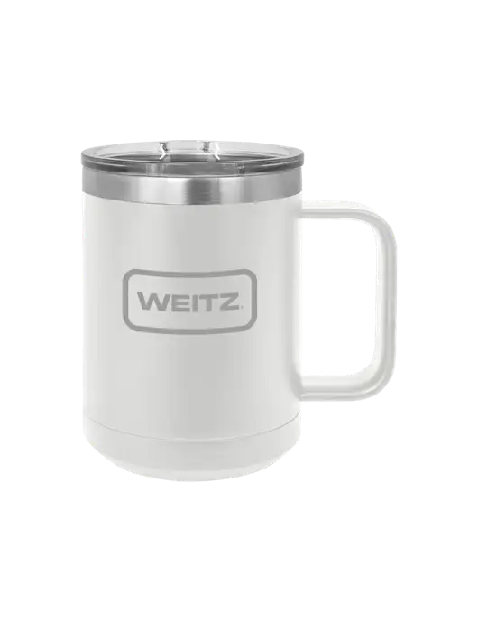 Polar Camel 15 oz Powder Coated White Vacuum Insulated Mug with Slider Lid w/Weitz Logo