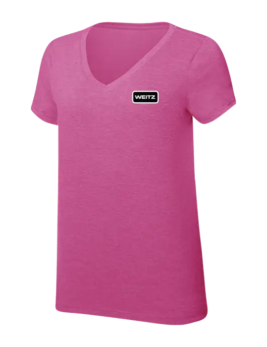 Womens Simply Soft V-Neck Fuschia Frost 4.5oz  Poly/Combed Ring Spun Cotton T-Shirt w/Weitz Logo