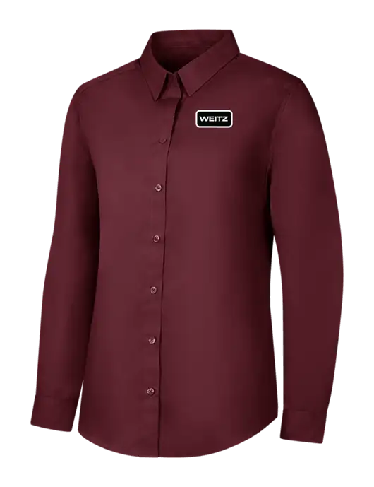 Womens Maroon Long Sleeve Carefree Poplin Shirt w/Weitz Logo