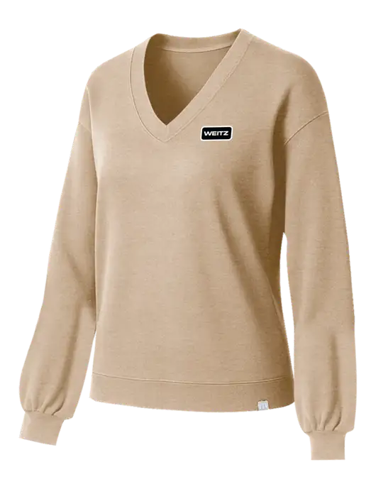 TravisMathew Womens Long Weekend Tan Heather V-Neck
 w/Weitz Logo