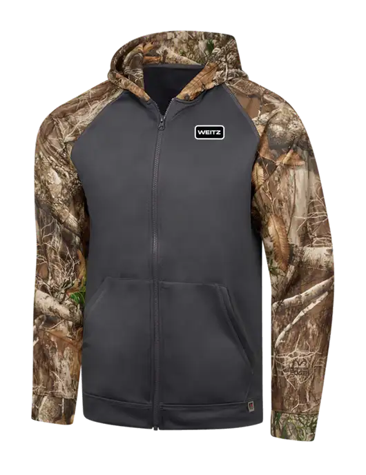 Russell Outdoors Dark Grey/Realtree Edge Camo Colorbock Performance Full Zip Hoodie w/Weitz Logo