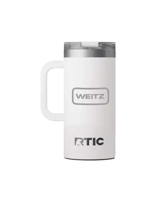 RTIC Road Trip 16 oz White Travel Mug w/Weitz Logo