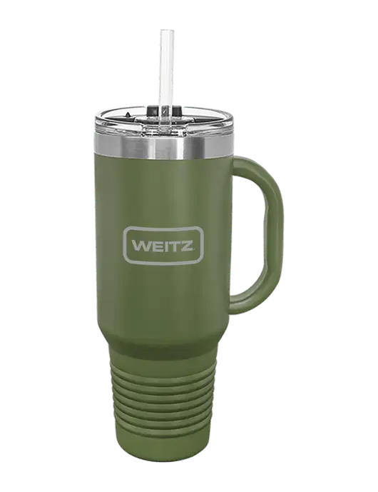 Polar Camel 40 oz. Powder Coated Vacuum Insulated Olive Travel Mug with Straw w/Weitz Logo