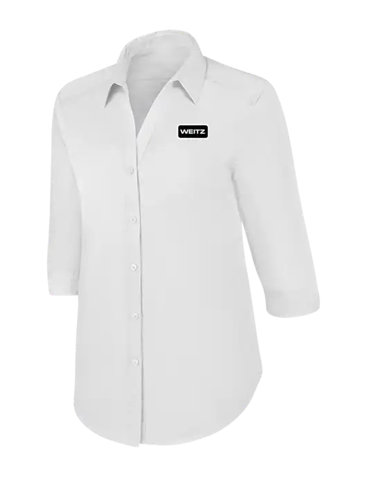 Womens White 3/4 Sleeve Carefree Poplin Shirt w/Weitz Logo