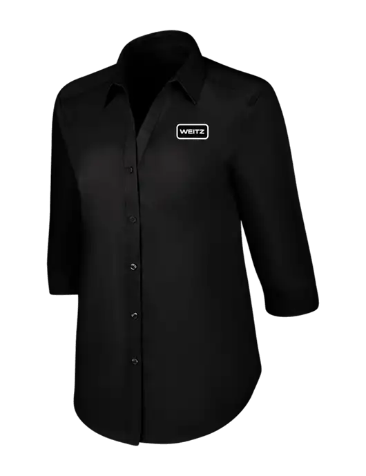 Womens Black 3/4 Sleeve Carefree Poplin Shirt w/Weitz Logo