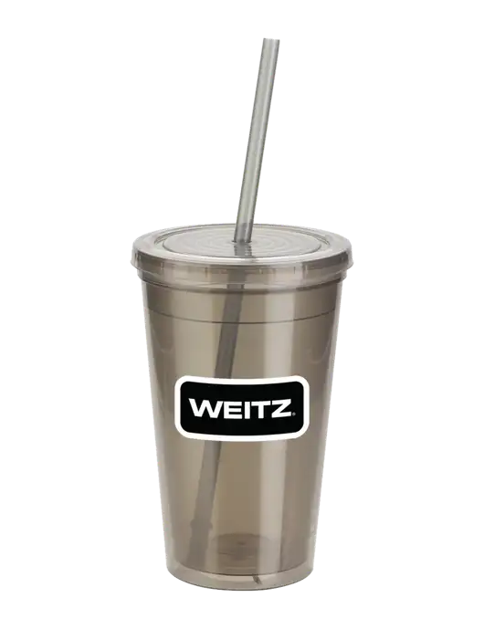 Sorrento Medium Grey 16 oz Tumbler with Lid & Straw w/Weitz Logo